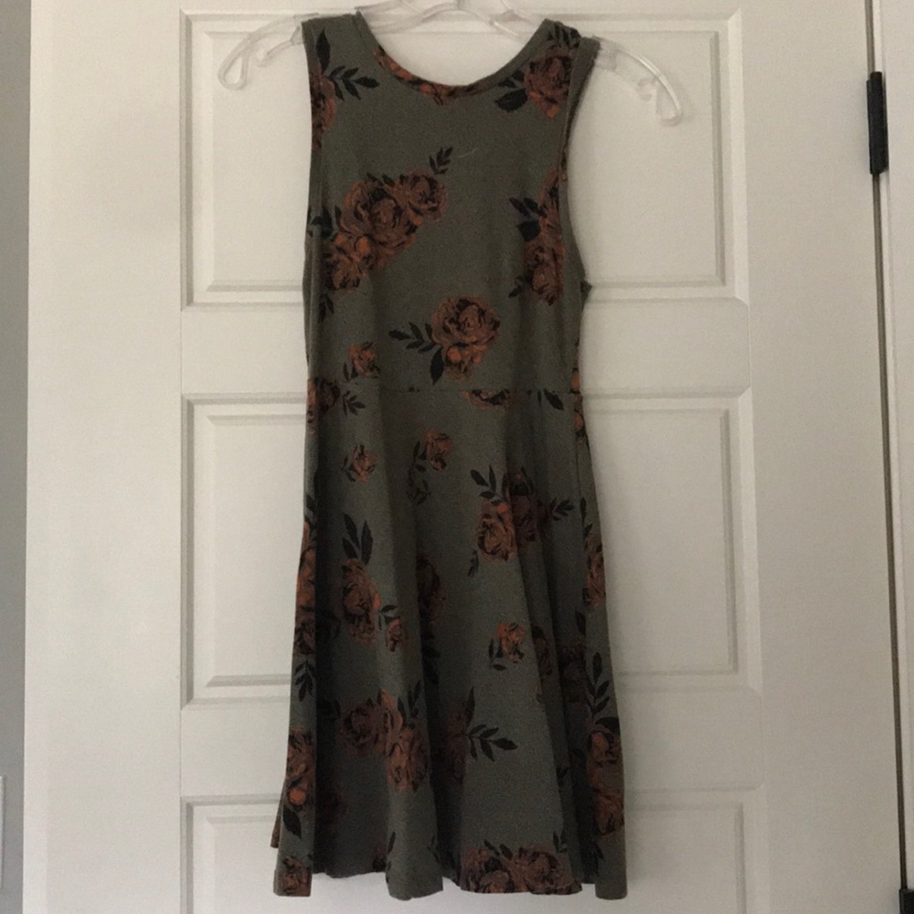 Olive and peachy orange floral dress